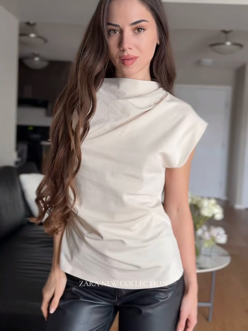 Zara Draped Cotton Top in Ecru
